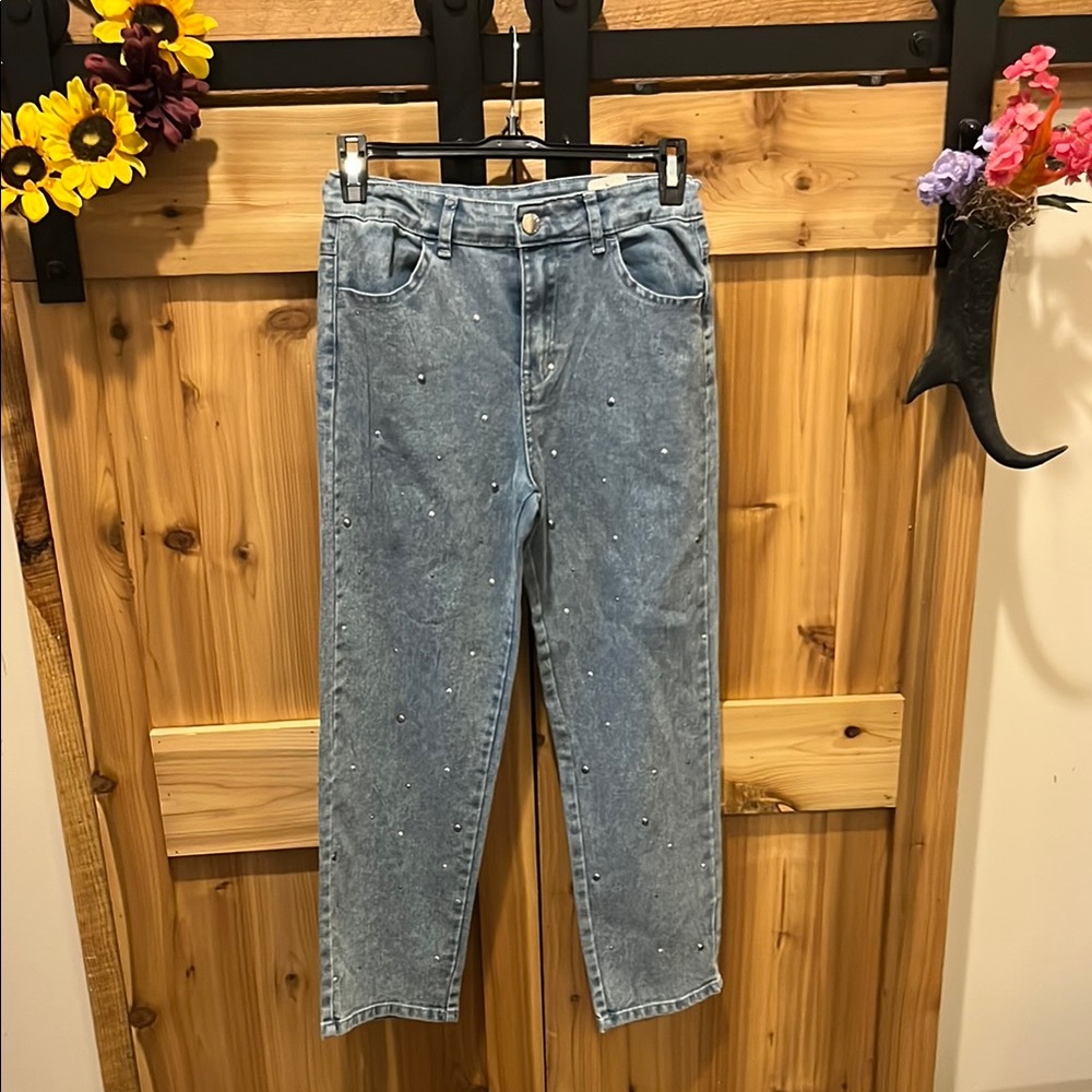 Tahari Light Wash Denim Jeans with Stud Accents